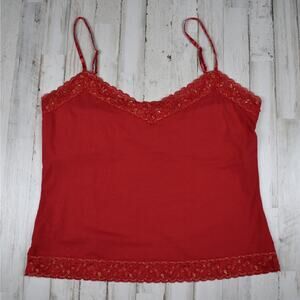 Y2K Vintage Sequin Lace Cami Women's Large Red Cotton Beaded 2000s Glam Coquette